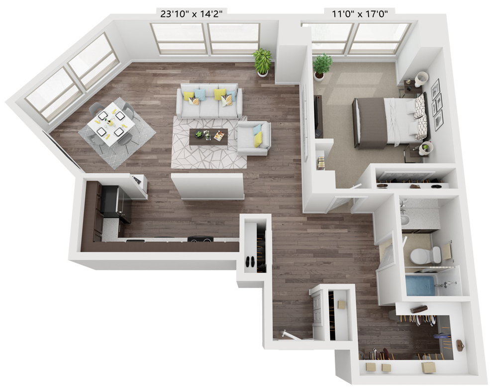 Floor plan for 1 bed, 1 bath, 815 sqft